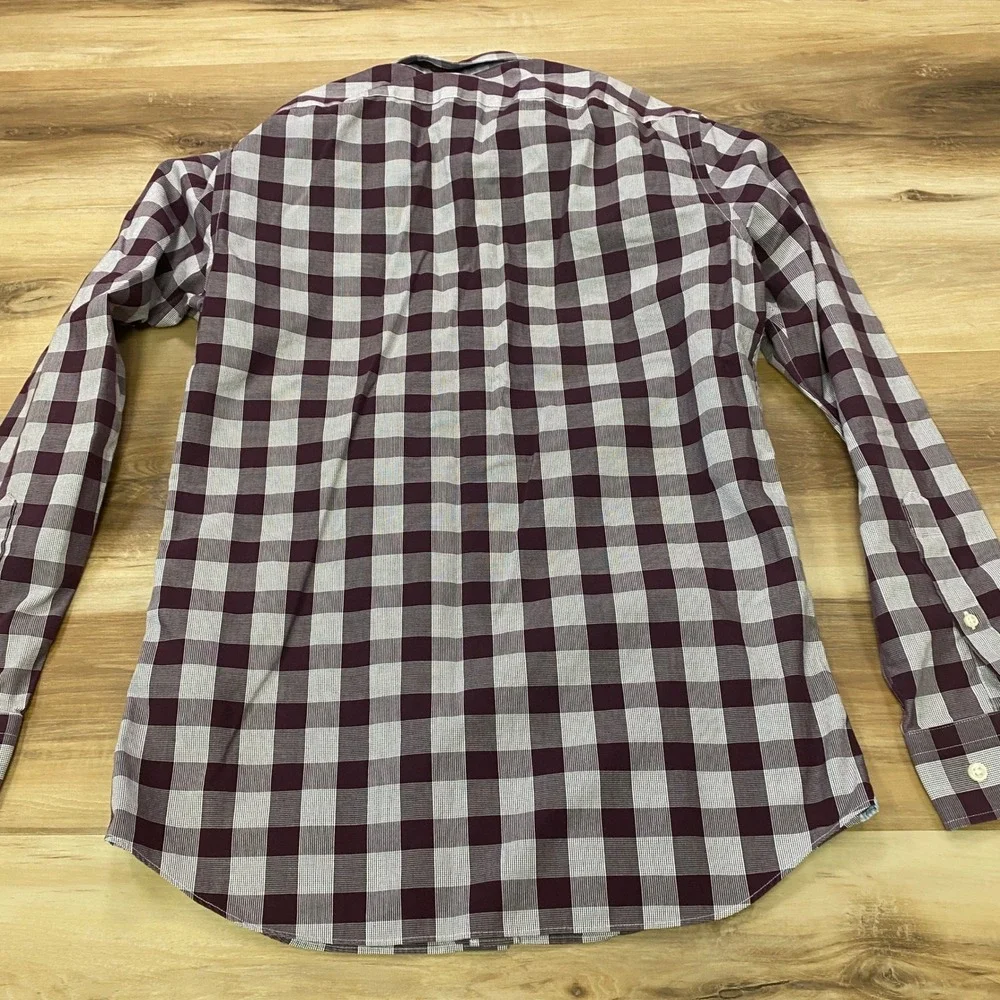 Banana Republic Shirt Mens Small Grant Fit Gingham Check Cotton Burgundy White
